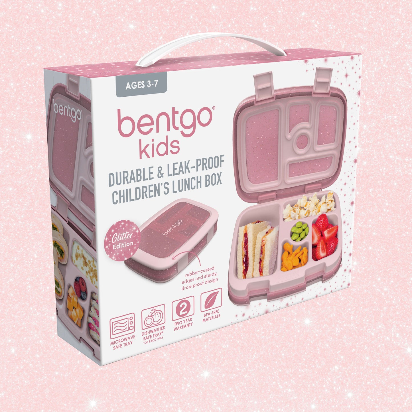 Bentgo® Kids Lunch Box (Glitter & Confetti) - Petal Pink Glitter | Packaging