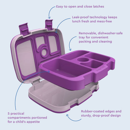 Bentgo® Kids Lunch Box (2-Pack) - Purple | Kids Lunch Box Features Include Easy To Open And Close Latches, Leak-Proof Technology Keeps Lunch Fresh And Mess-Free, And Rubber-Coated Edges And Sturdy, Drop-Proof Design
