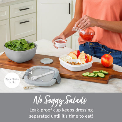 Bentgo® Salad Container (2-Pack) - Gray | No Soggy Salads - Leak-Proof Cup Keeps Dressing Separated Until It’s Time To Eat!