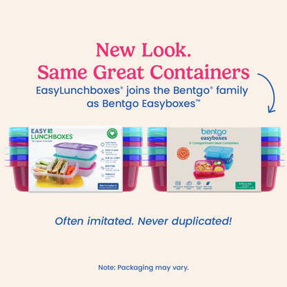 Bentgo® Easyboxes 4-Compartment Snack Containers 8-Piece Set - Jewel Brights | New Look. Same Great Containers - EasyLunchboxes® joins the Bentgo® family as Bentgo Easyboxes™