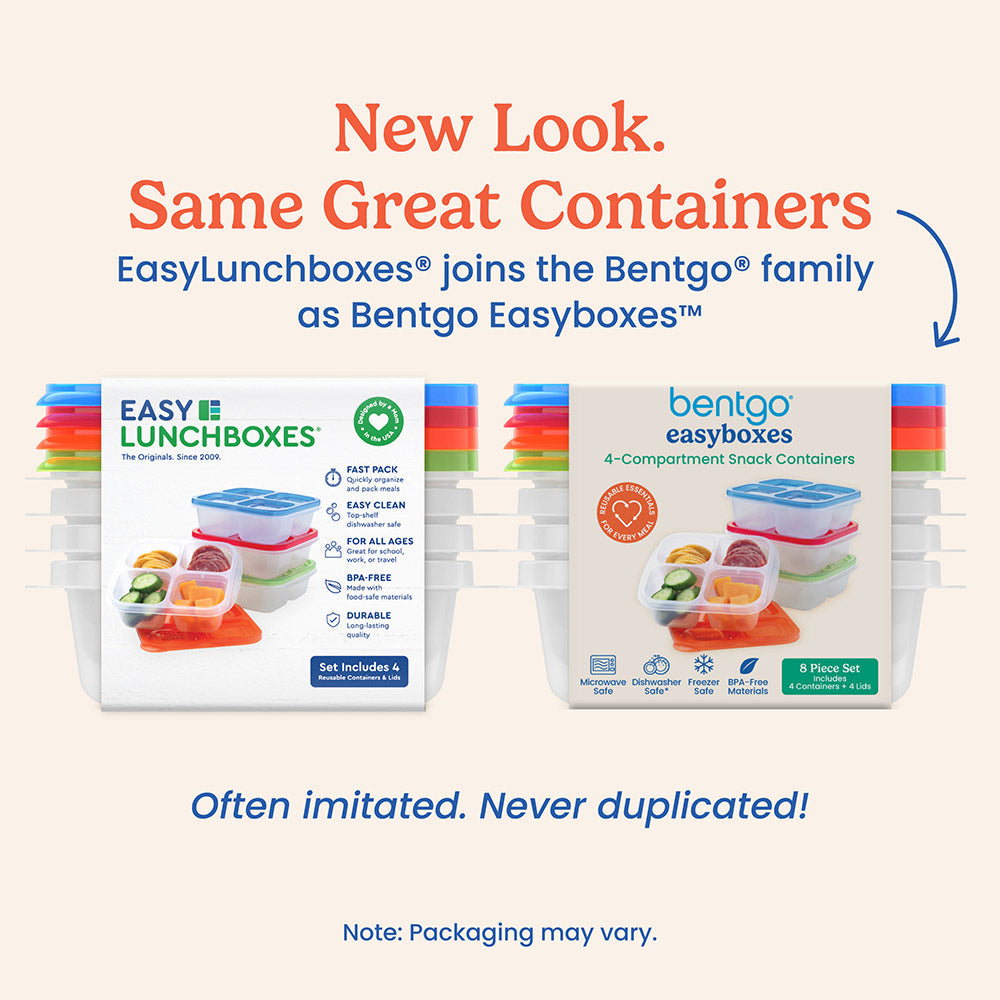 Bentgo® Easyboxes 4-Compartment Snack Containers 8-Piece Set - Classic | New Look. Same Great Containers - EasyLunchboxes® joins the Bentgo® family as Bentgo Easyboxes™