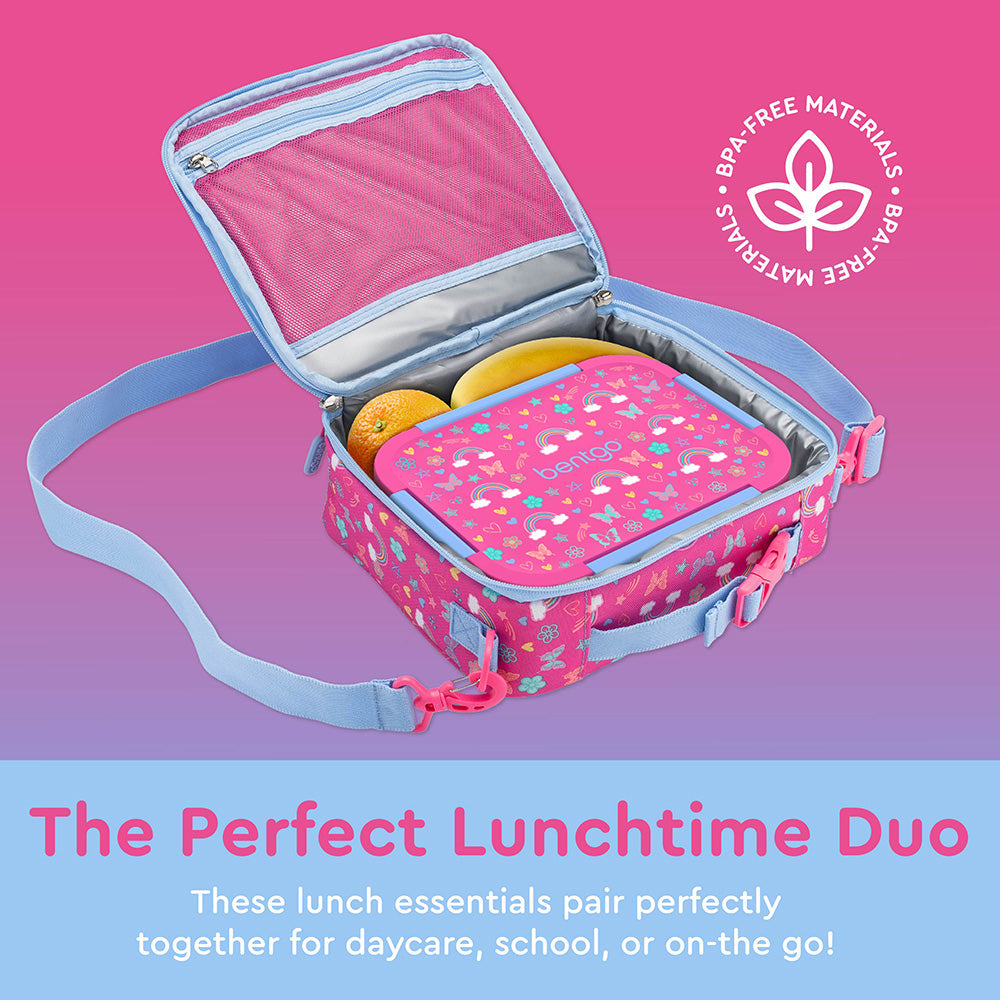 Bentgo® Kids Snap & Go 2-Piece Lunch Set - Rainbows And Butterflies | The Perfect Lunchtime Duo - These Lunch Essentials Pair Perfectly Together For Daycare, School, Or On-The-Go!