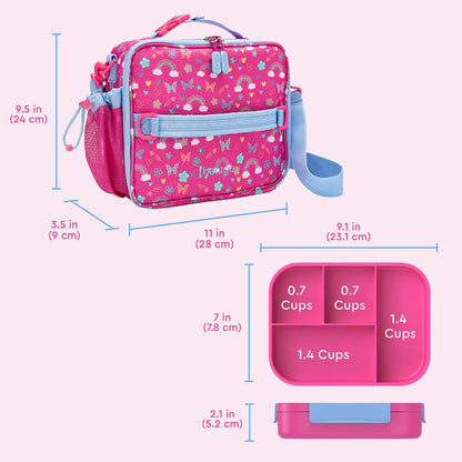 Bentgo® Kids Snap & Go 2-Piece Lunch Set - Rainbows And Butterflies | Product Dimensions