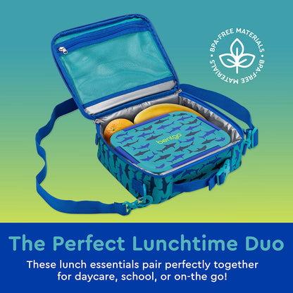 Bentgo® Kids Snap & Go 2-Piece Lunch Set - Sharks | The Perfect Lunchtime Duo - These Lunch Essentials Pair Perfectly Together For Daycare, School, Or On-The-Go!