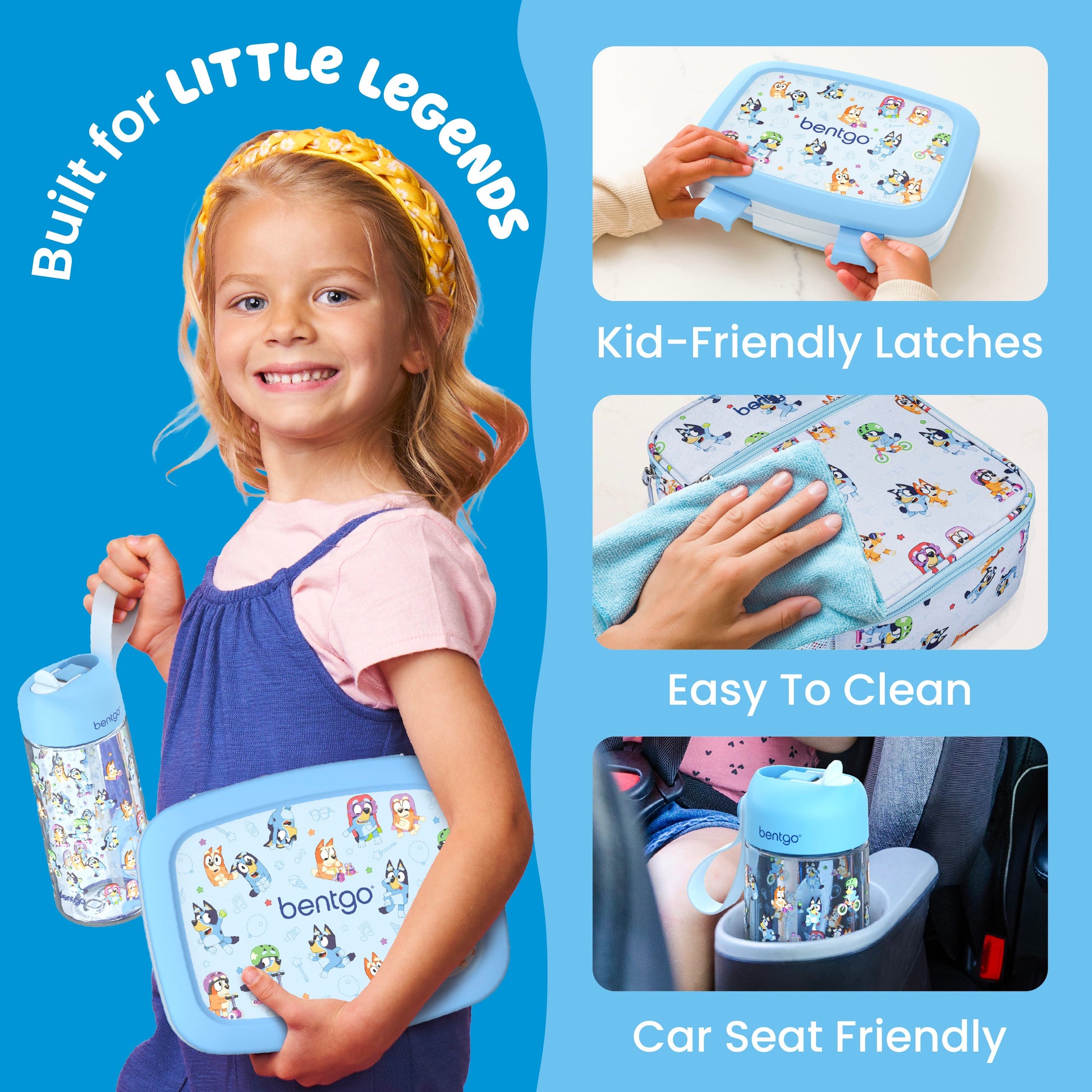 Bentgo + Bluey Kids Prints 5-Piece Lunch Box Set - Play Day | Built For Little Legends - Kid-Friendly Latches, Easy To Clean, And Car Seat Friendly