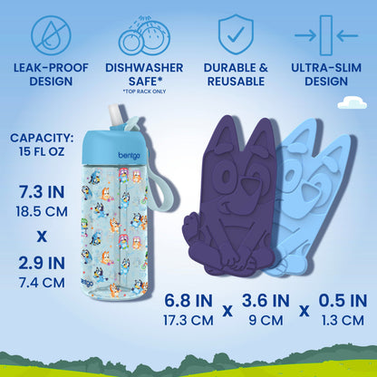 Bentgo + Bluey Kids Prints 5-Piece Lunch Box Set - Play Day | Leak-Proof Design, Dishwasher Safe (Top Rack Only), Durable & Reusable, & Ultra-Slim Design