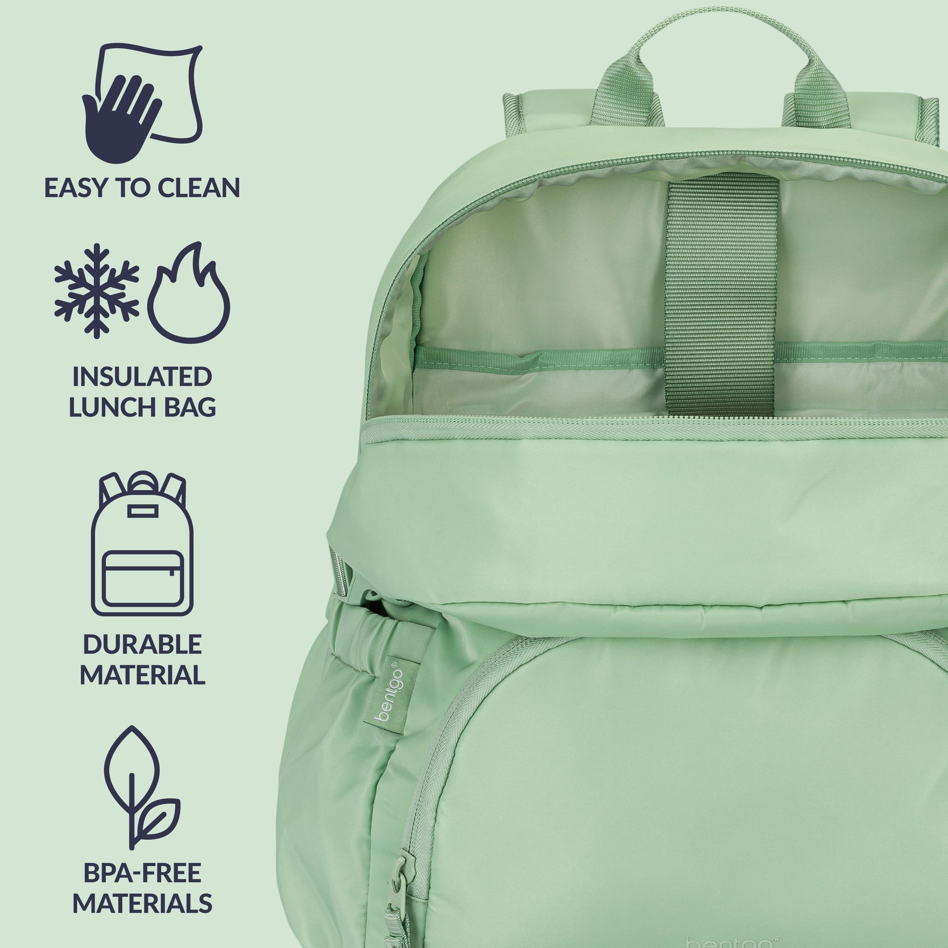 Bentgo® 2-in-1 Backpack & Lunch Bag - Clay Green | Easy To Clean, Insulated Lunch Bag, Durable Material, And Made With BPA-Free Materials