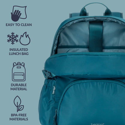 Bentgo® 2-in-1 Backpack & Lunch Bag - Deep Teal | Easy To Clean, Insulated Lunch Bag, Durable Material, And Made With BPA-Free Materials