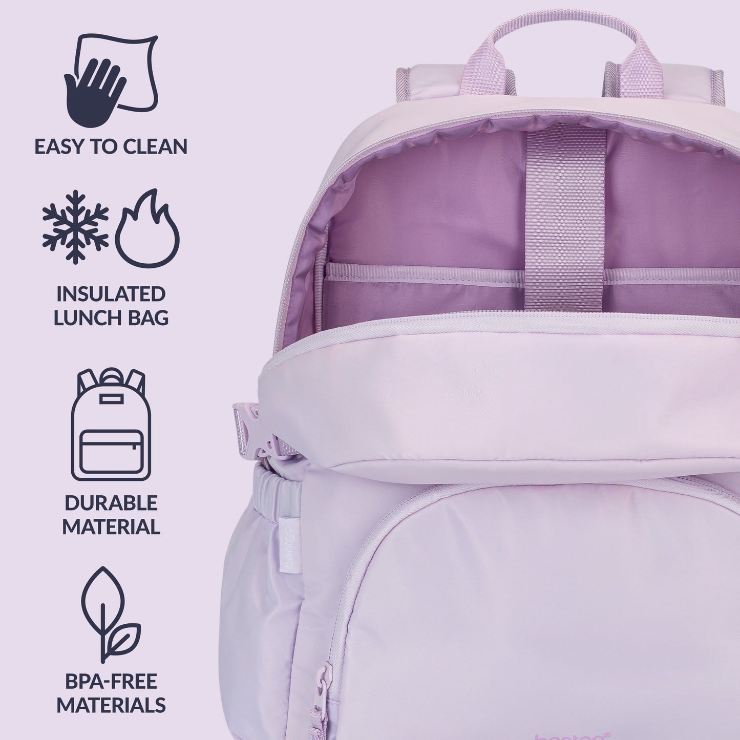 Bentgo® 2-in-1 Backpack & Lunch Bag - Lavender | Easy To Clean, Insulated Lunch Bag, Durable Material, And Made With BPA-Free Materials