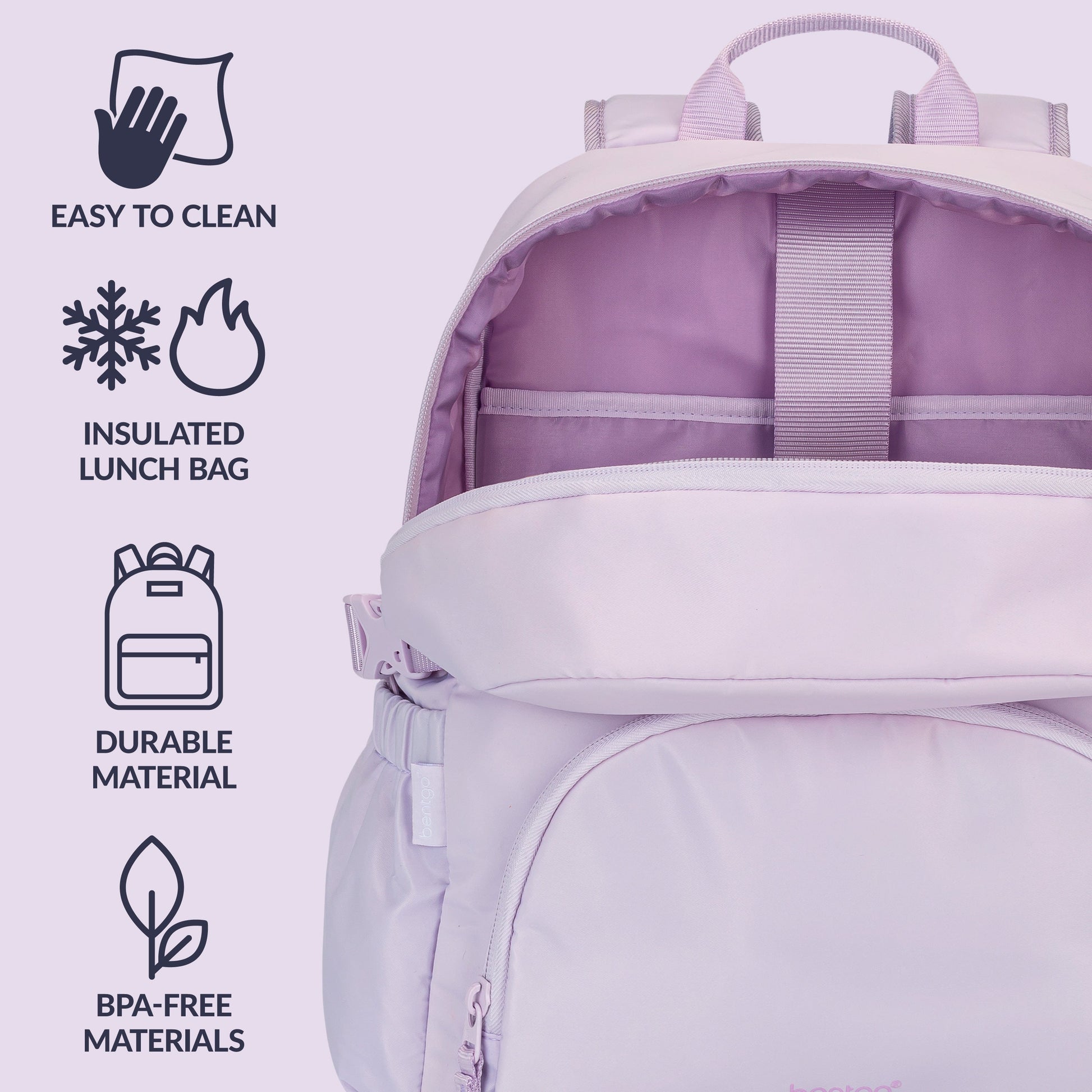 Bentgo® 2-in-1 Backpack & Lunch Bag - Lavender | Easy To Clean, Insulated Lunch Bag, Durable Material, And Made With BPA-Free Materials