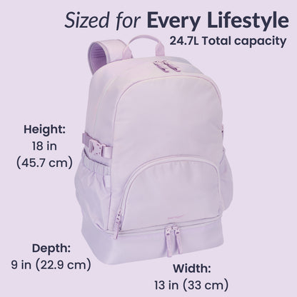Bentgo® 2-in-1 Backpack & Lunch Bag - Lavender | Sized For Every Lifestyle - Product Dimensions