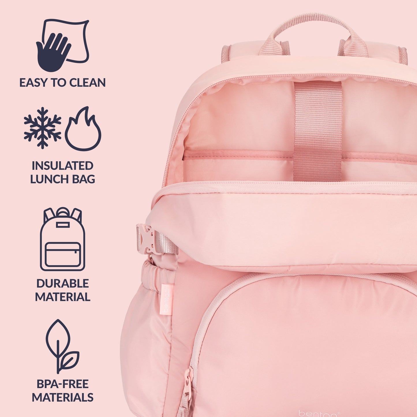 Bentgo® 2-in-1 Backpack & Lunch Bag - Soft Blush | Easy To Clean, Insulated Lunch Bag, Durable Material, And Made With BPA-Free Materials