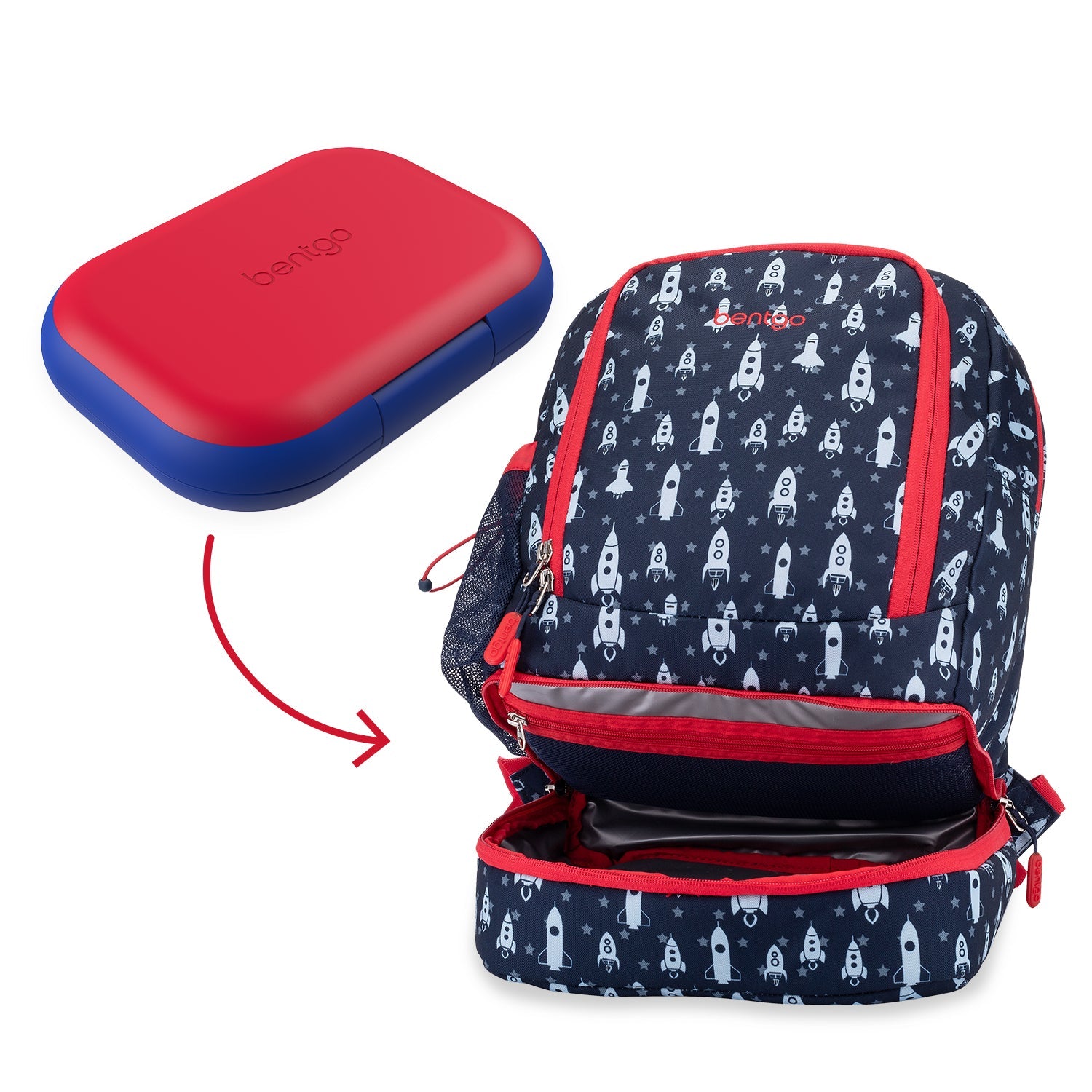 Bentgo® Chill Kids Lunch Box & Backpack - Space Rockets/Red