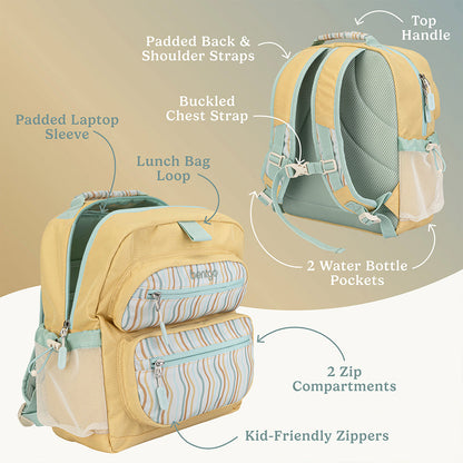 Bentgo®️ Kids Backpack - Whimsy & Wonder - Wavy | Kids Backpack Packed With Features Like Padded Back & Shoulder Straps, Lunch Bag Loop, and Kid-Friendly Zippers