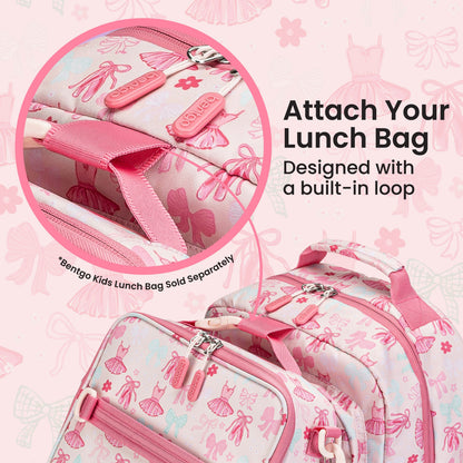 Bentgo Kids Prints Backpack - Ballet and Bows | Attach Your Lunch Bag - Designed With A Built-In Loop - Bentgo Kids Lunch Bag Sold Separately