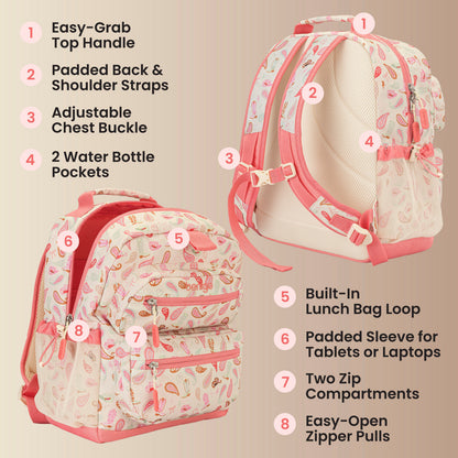 Bentgo Kids Prints Backpack - Cowgirl Dreams | Easy-Grab Top Handle, Padded Back & Shoulder Straps, Adjustable Chest Buckle, 2 Water Bottle Pockets, Built-In Lunch Bag Loop, Padded Sleeve For Tablets Or Laptops, Two Zip Compartments, And Easy-Open Zipper Pulls