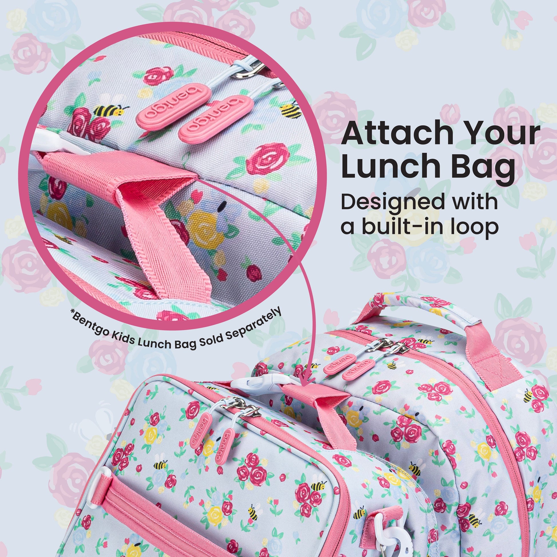 Bentgo Kids Prints Backpack - Blooming Floral | Attach Your Lunch Bag - Designed With A Built-In Loop - Bentgo Kids Lunch Bag Sold Separately