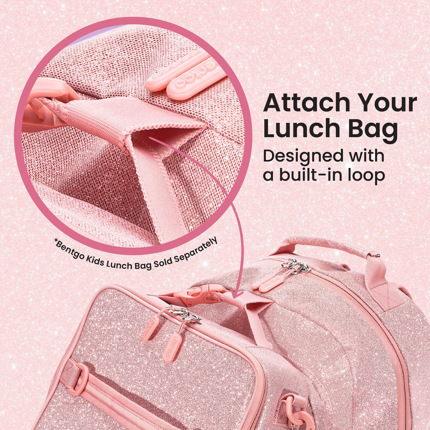 Bentgo Kids Prints Backpack - Petal Pink Glitter | Attach Your Lunch Bag - Designed With A Built-In Loop - Bentgo Kids Lunch Bag Sold Separately