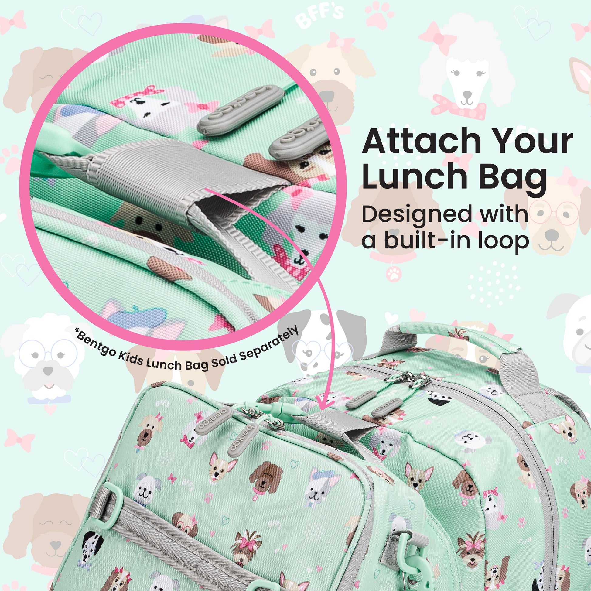 Bentgo Kids Prints Backpack - Puppy Love | Attach Your Lunch Bag - Designed With A Built-In Loop - Bentgo Kids Lunch Bag Sold Separately