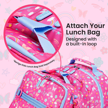 Bentgo Kids Prints Backpack - Rainbows and Butterflies| Attach Your Lunch Bag - Designed With A Built-In Loop - Bentgo Kids Lunch Bag Sold Separately