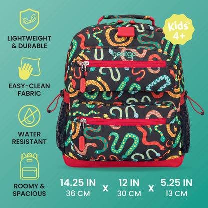 Bentgo Kids Prints Backpack - Sssnakes | Lightweight & Durable, Easy-Clean Fabric, Water-Resistant, Roomy & Spacious - Product Dimensions