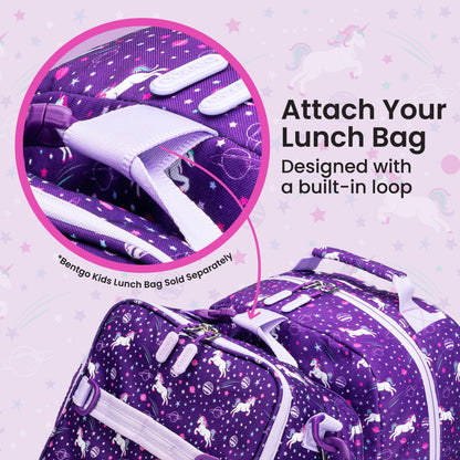 Bentgo Kids Prints Backpack - Unicorn | Attach Your Lunch Bag - Designed With A Built-In Loop - Bentgo Kids Lunch Bag Sold Separately