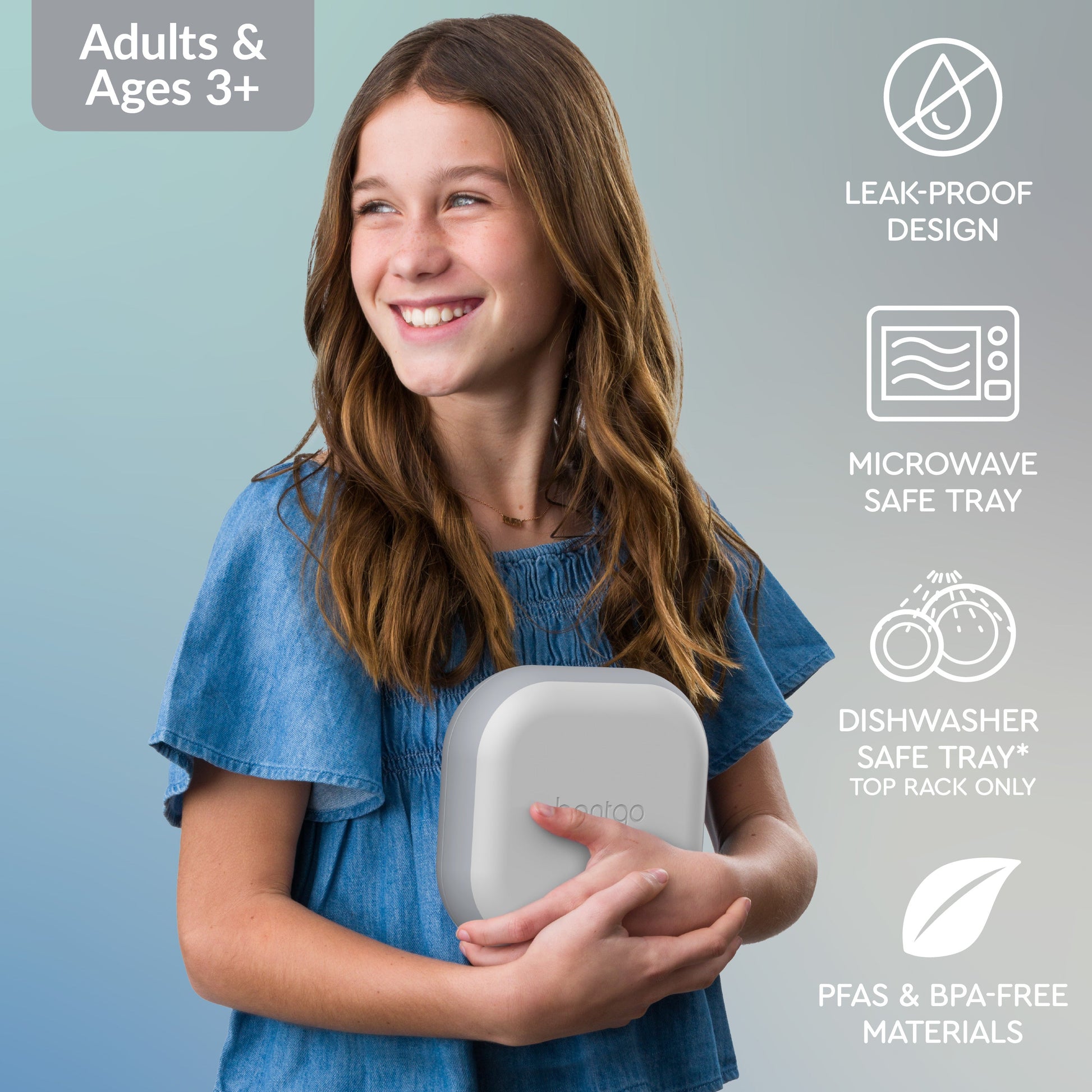 Bentgo® Chill Mini Lunch Box - Crisp Grays | Leak-Proof Lunch Box Design, Microwave Safe Tray, Dishwasher Safe Tray (Top Rack Only) , And Made With PFAS & BPA-Free Materials