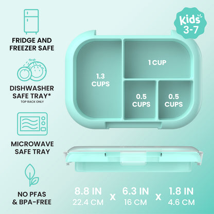 Bentgo® Chill Kids Tray with Transparent Cover - Aqua - Fridge And Freezer, Dishwasher Safe Tray, Microwave Safe Tray, And No PFAs & BPA-Free - Product Dimensions
