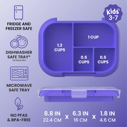 Bentgo® Chill Kids Tray with Transparent Cover - Electric Violet - Fridge And Freezer, Dishwasher Safe Tray, Microwave Safe Tray, And No PFAs & BPA-Free - Product Dimensions
