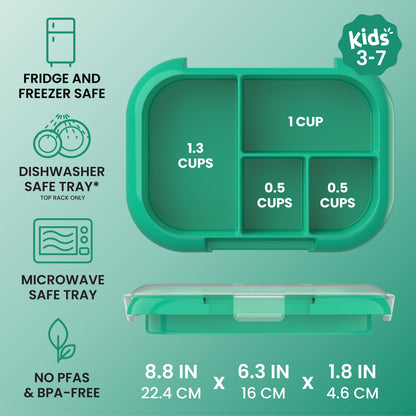 Bentgo® Chill Kids Tray with Transparent Cover - Green/Navy - Fridge And Freezer, Dishwasher Safe Tray, Microwave Safe Tray, And No PFAs & BPA-Free - Product Dimensions