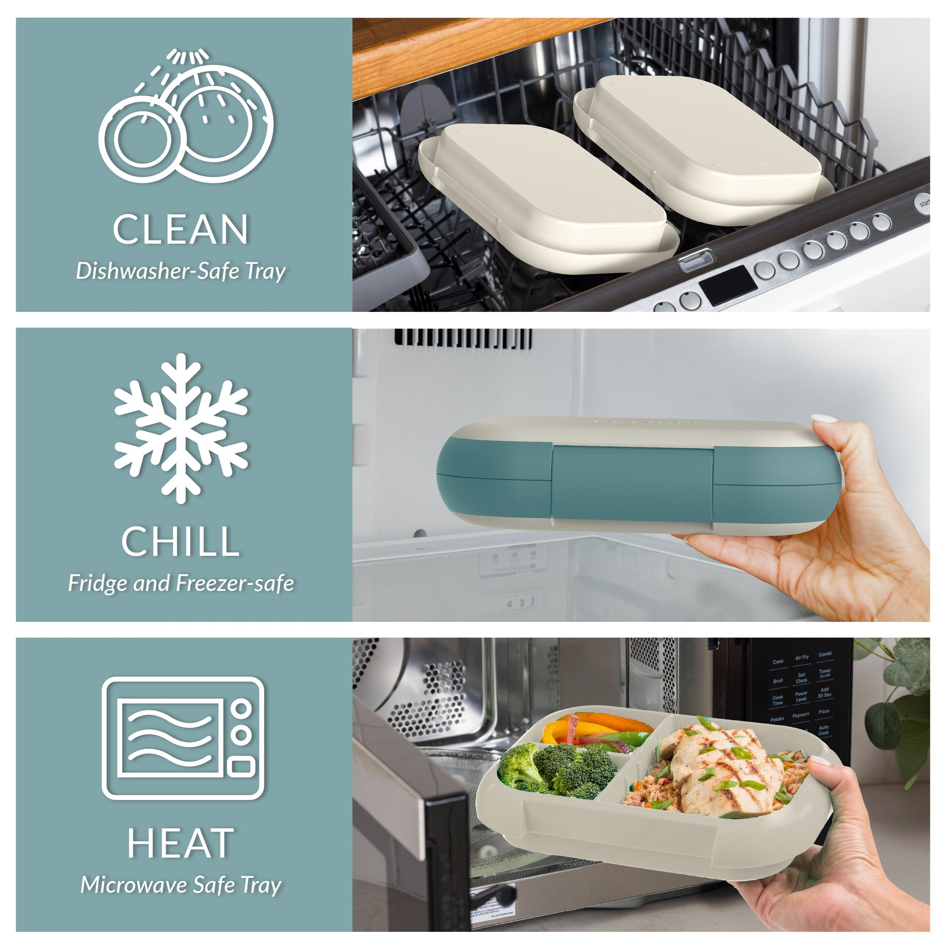 Bentgo® Chill Max Lunch Box (2-Pack) - Bone and Glacier Blue | Clean (Dishwasher-Safe Tray), Chill (Fridge and Freezer-Safe), and Heat (Microwave Safe Tray)