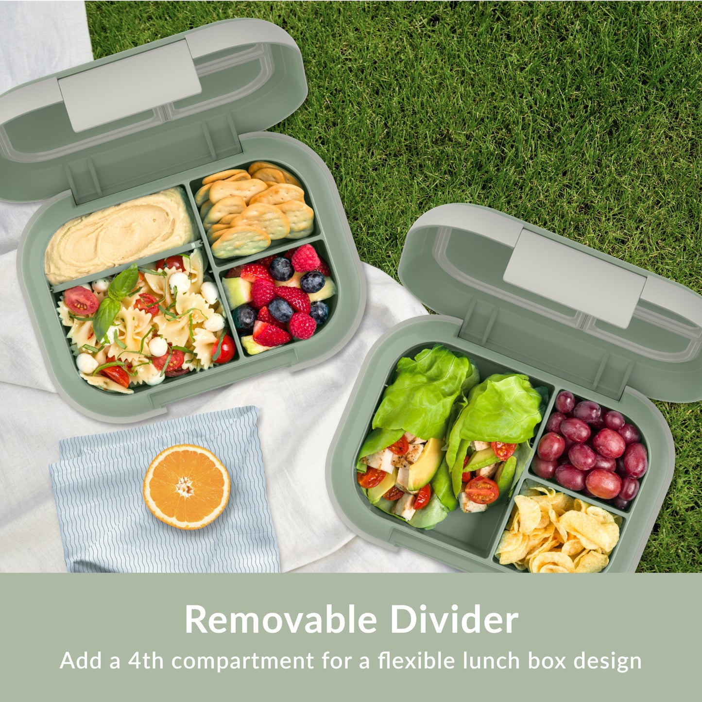 Bentgo® Chill Max Lunch Box (2-Pack) - Clay Green and Gray | Removable Divider - Add A 4th Compartment For A Flexible Lunch Box Design