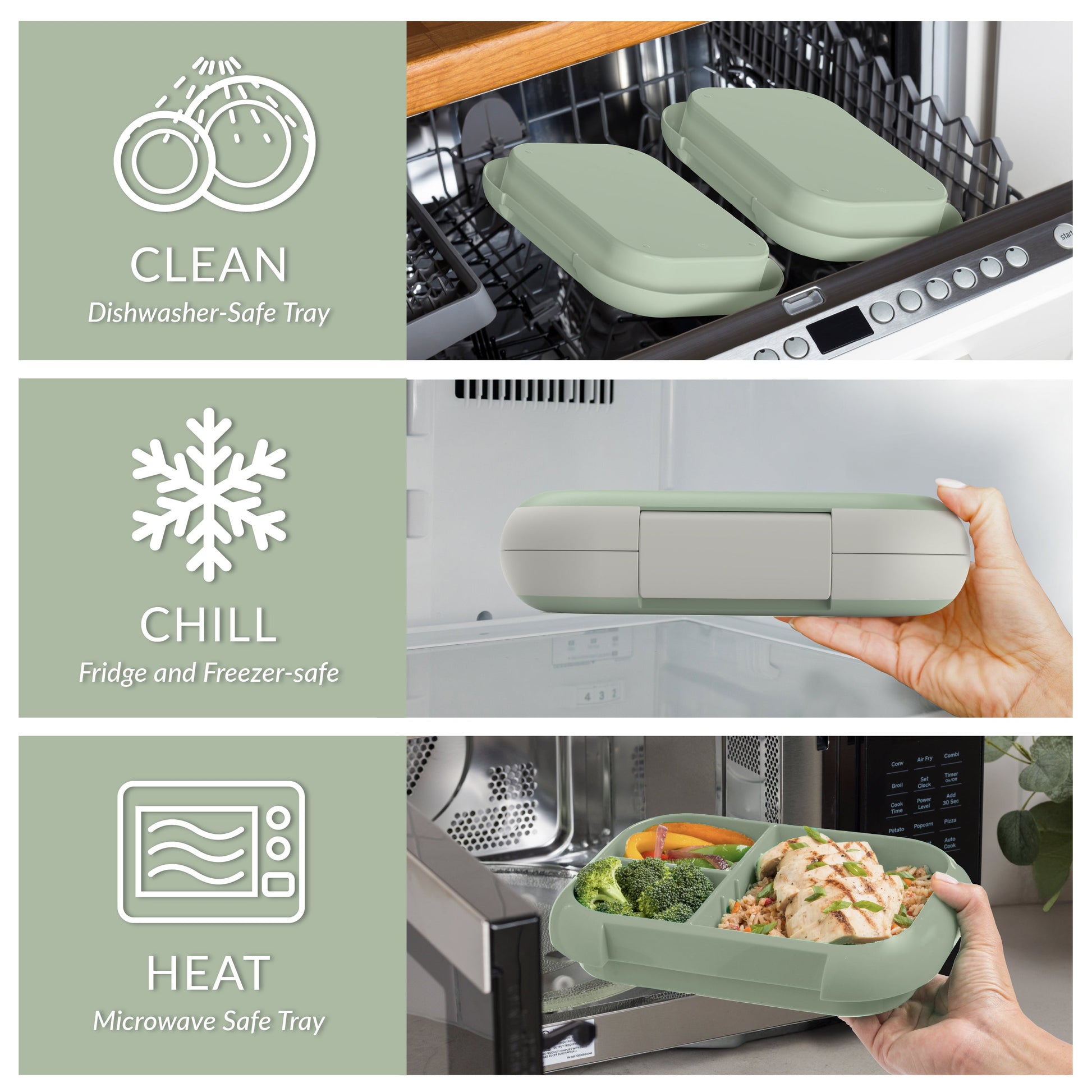 Bentgo® Chill Max Lunch Box (2-Pack) - Clay Green and Gray | Clean (Dishwasher-Safe Tray), Chill (Fridge and Freezer-Safe), and Heat (Microwave Safe Tray)