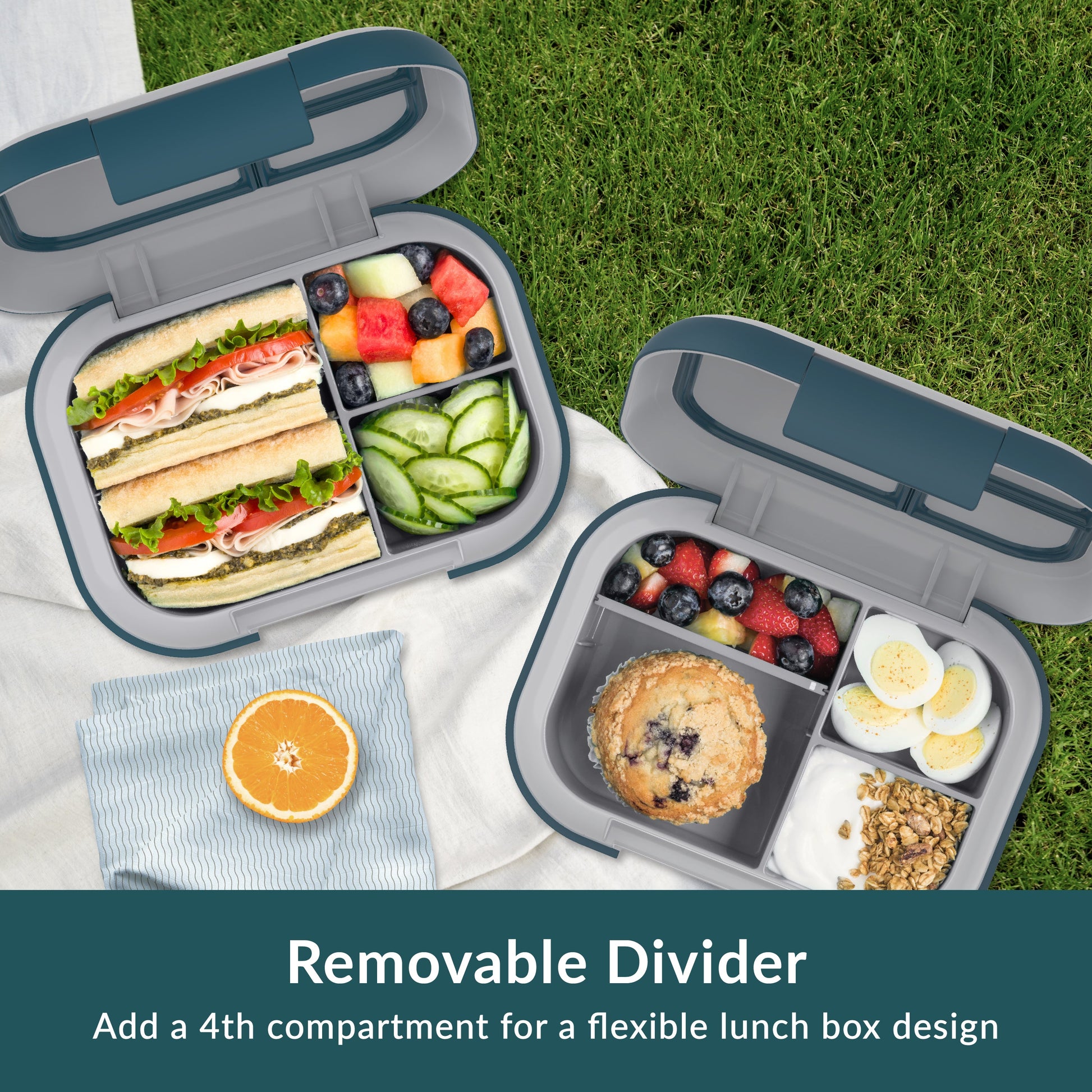 Bentgo® Chill Max Lunch Box (2-Pack) - Fog and Deep Teal | Removable Divider - Add A 4th Compartment For A Flexible Lunch Box Design