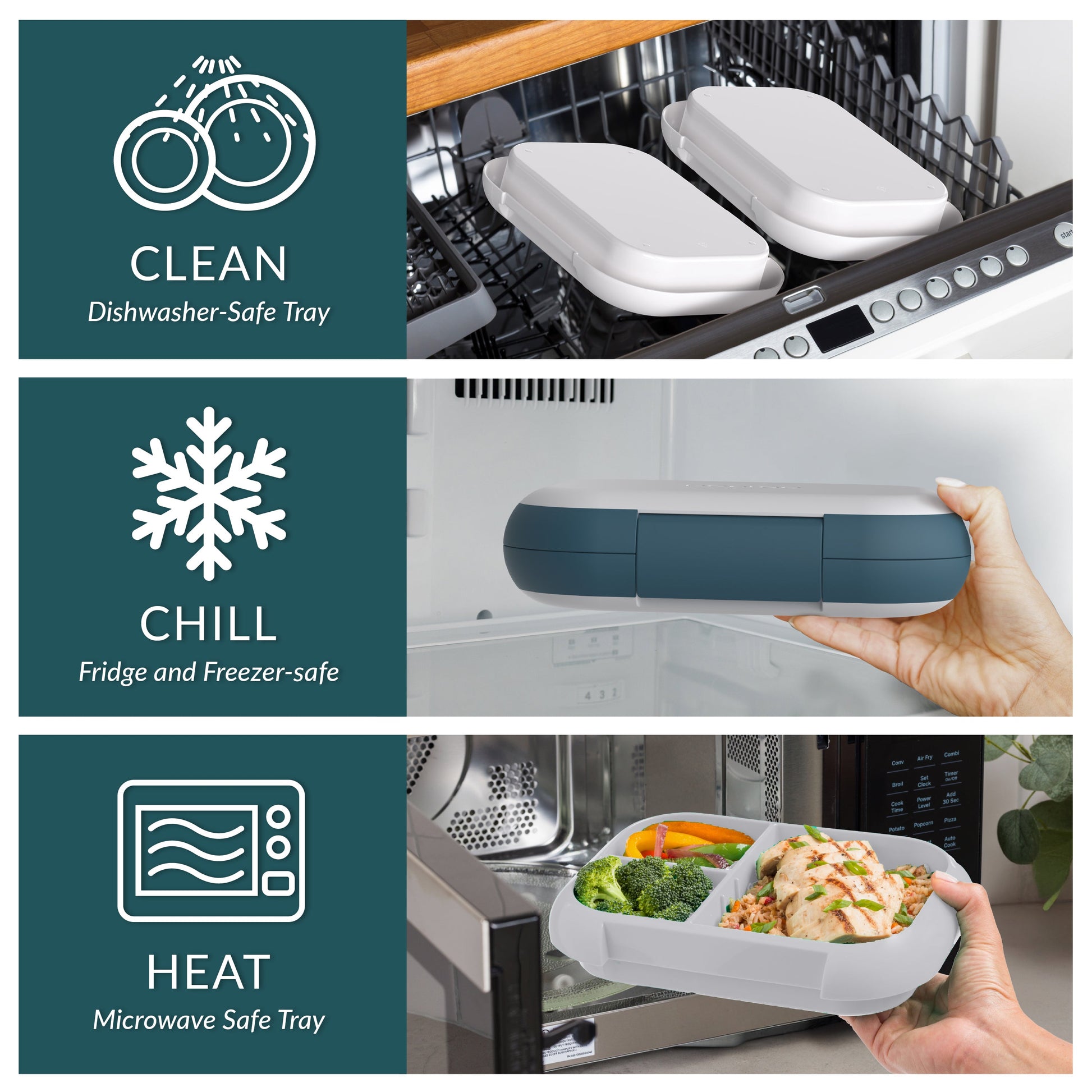Bentgo® Chill Max Lunch Box (2-Pack) - Fog and Deep Teal | Clean (Dishwasher-Safe Tray), Chill (Fridge and Freezer-Safe), and Heat (Microwave Safe Tray)
