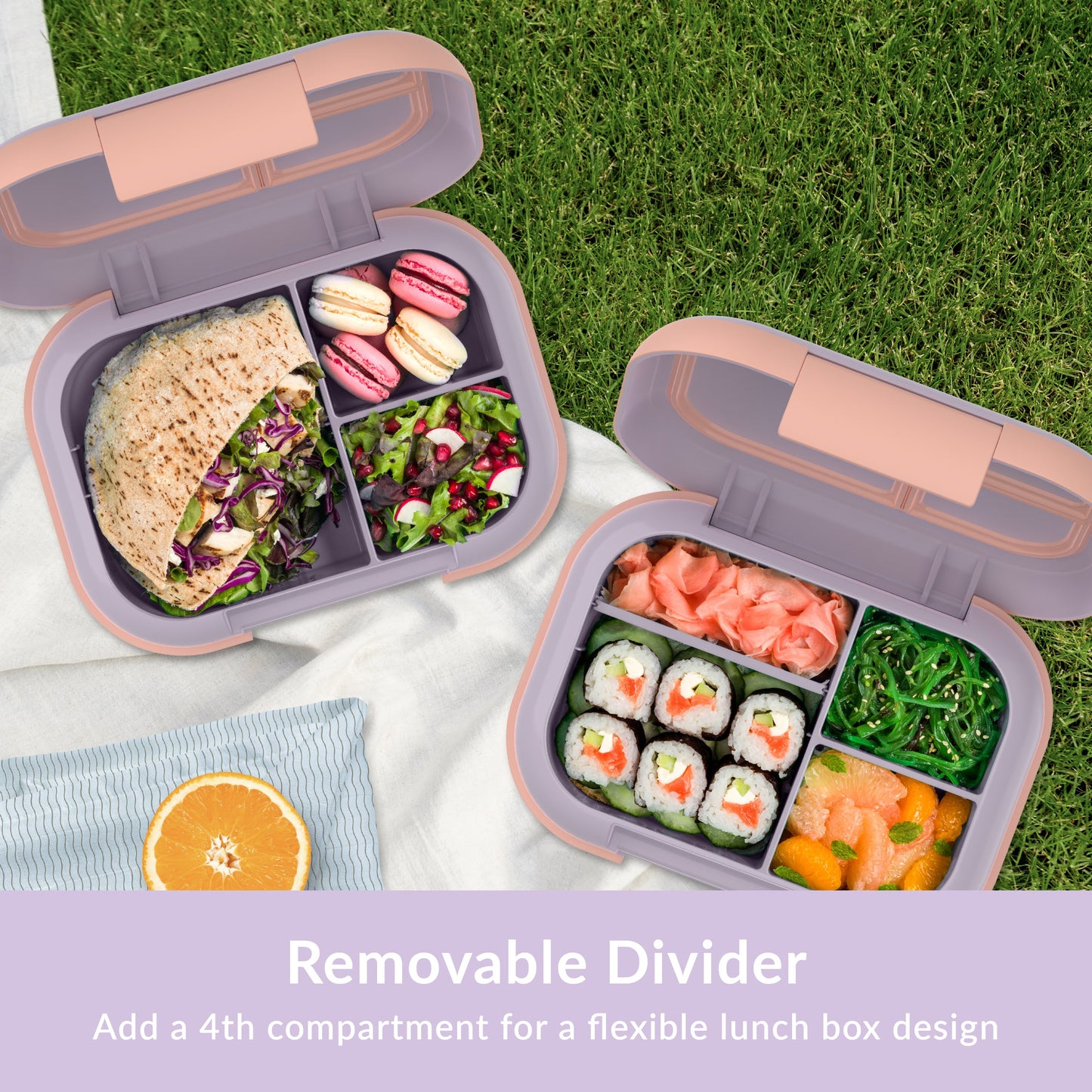Bentgo® Chill Max Lunch Box (2-Pack) - Lavender and Peach | Removable Divider - Add A 4th Compartment For A Flexible Lunch Box Design
