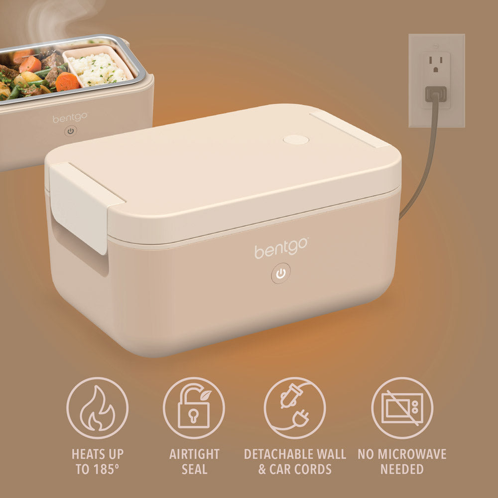 Bentgo® Heat Electric Lunch Box - Latte | Heats Up To 185 Degrees, Airtight Seal, Detachable Wall & Car Cords, And No Microwave Needed