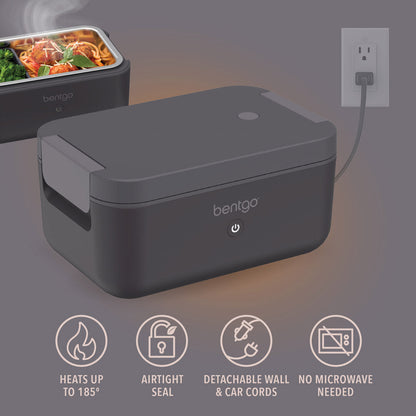 Bentgo® Heat Electric Lunch Box - Obsidian | Heats Up To 185 Degrees, Airtight Seal, Detachable Wall & Car Cords, And No Microwave Needed