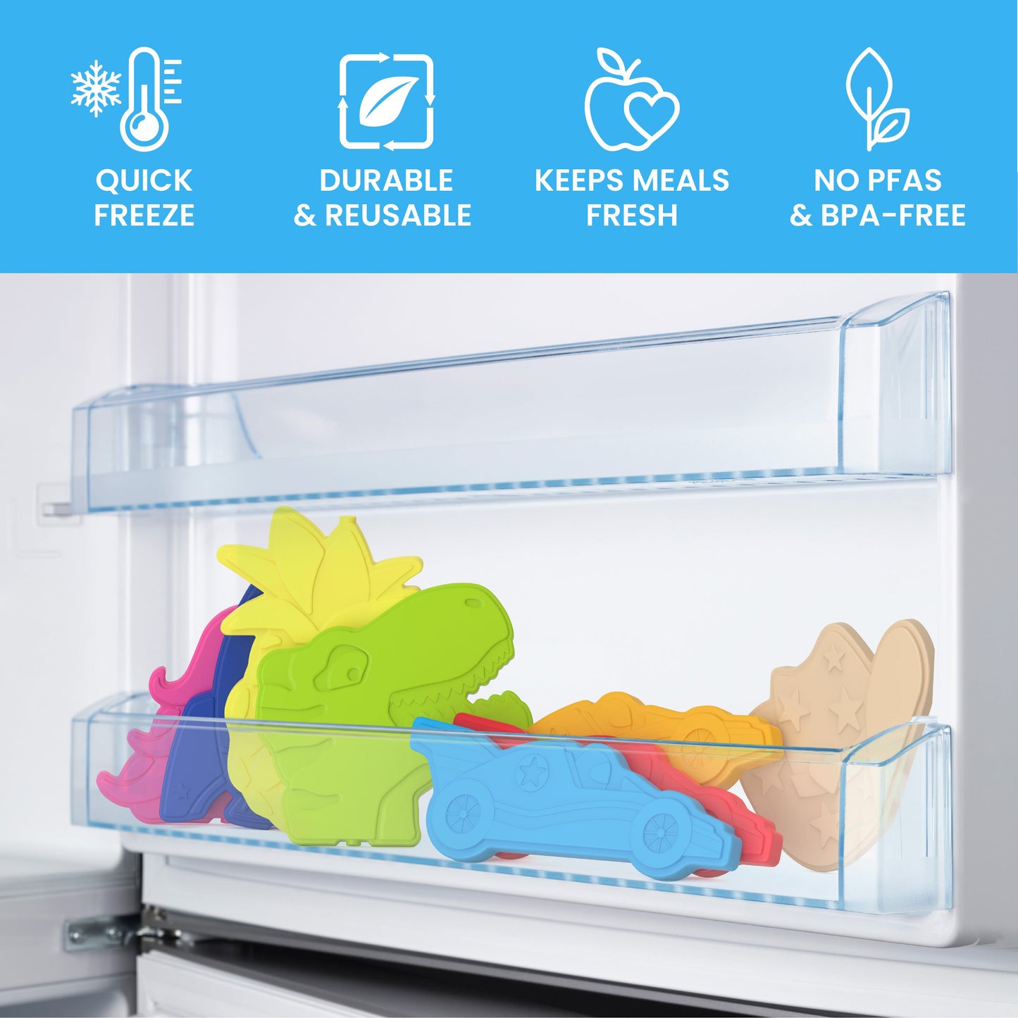 Bentgo Buddies Reusable Ice Packs (4-Pack) - Race Cars | Quick Freeze, Durable & Reusable, Keeps Meals Fresh, and No PFAs & BPA-Free