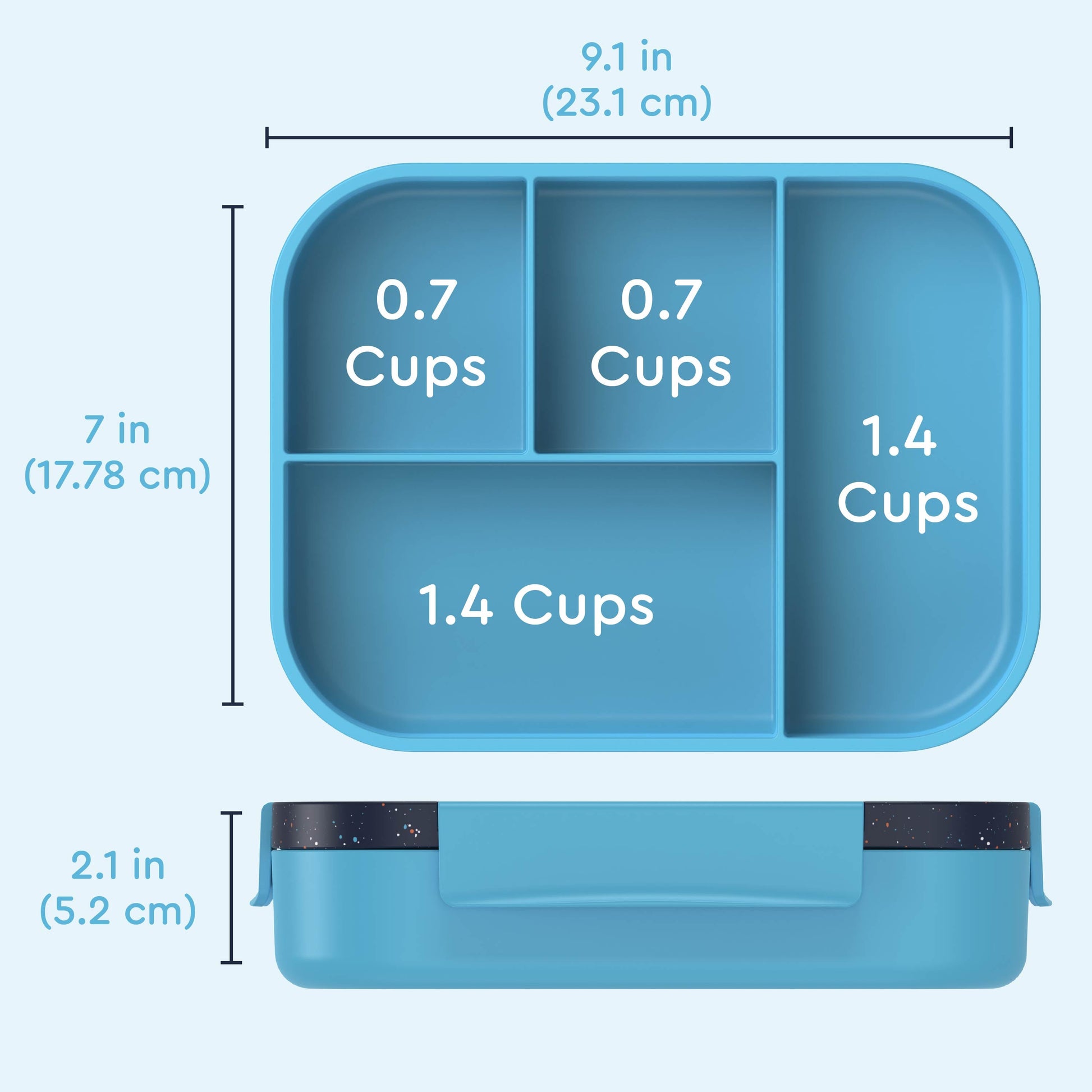 Bentgo® Kids Snap & Go Lunch Box (2-Pack) | Abyss Blue Speckle Confetti - Product Dimensions