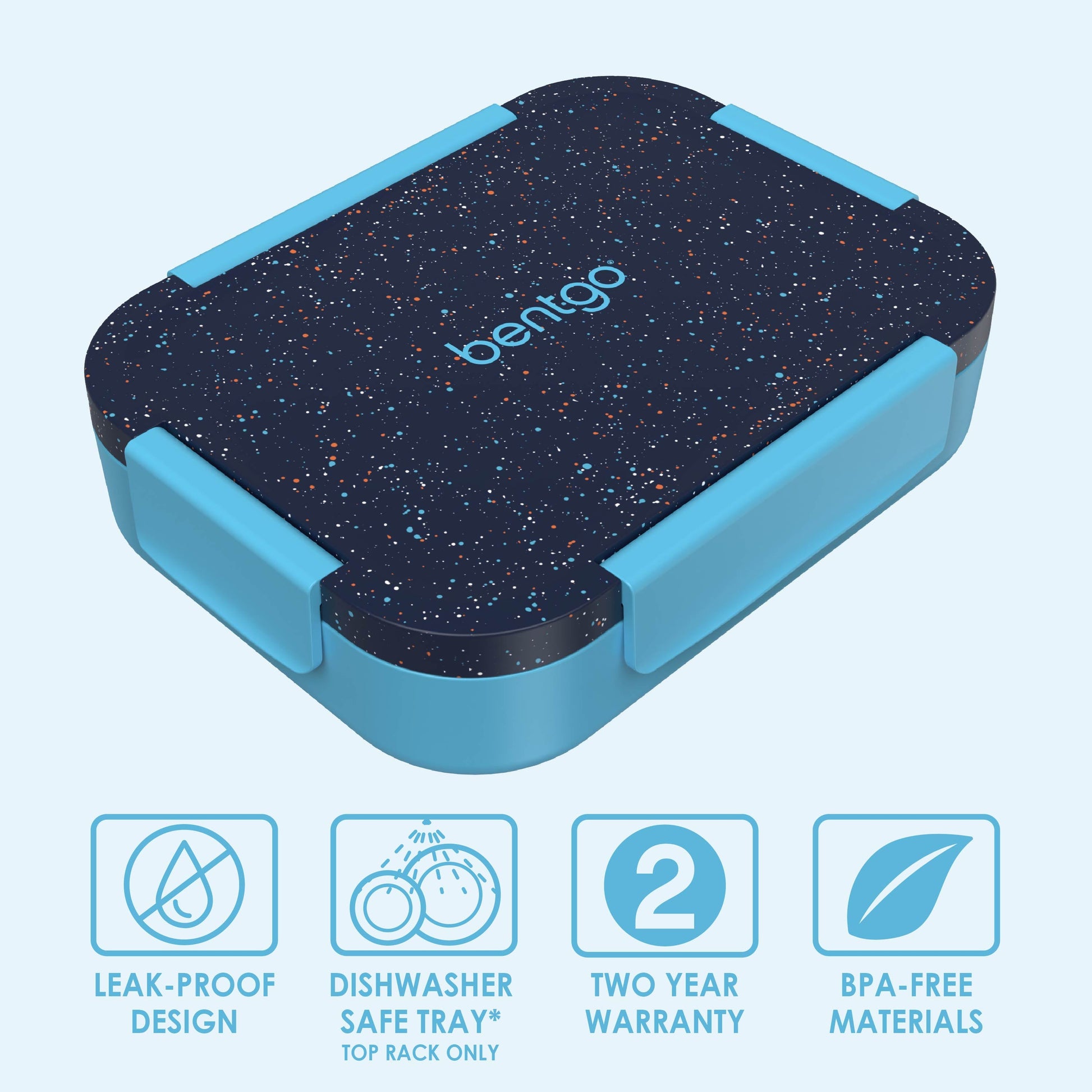Bentgo® Kids Snap & Go Lunch Box (2-Pack) | Abyss Blue Speckle Confetti - Leak-Proof Design, Dishwasher Safe, Two Year Warranty, and BPA-Free Materials