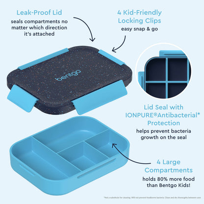Bentgo® Kids Snap & Go Lunch Box (2-Pack) | Abyss Blue Speckle Confetti - Our Lunch Box Features A Leak-Proof Lid, Kid-Friendly Locking Clips, Lid Seal with IONPURE Antibacterial Protection, and 4 Large Compartments