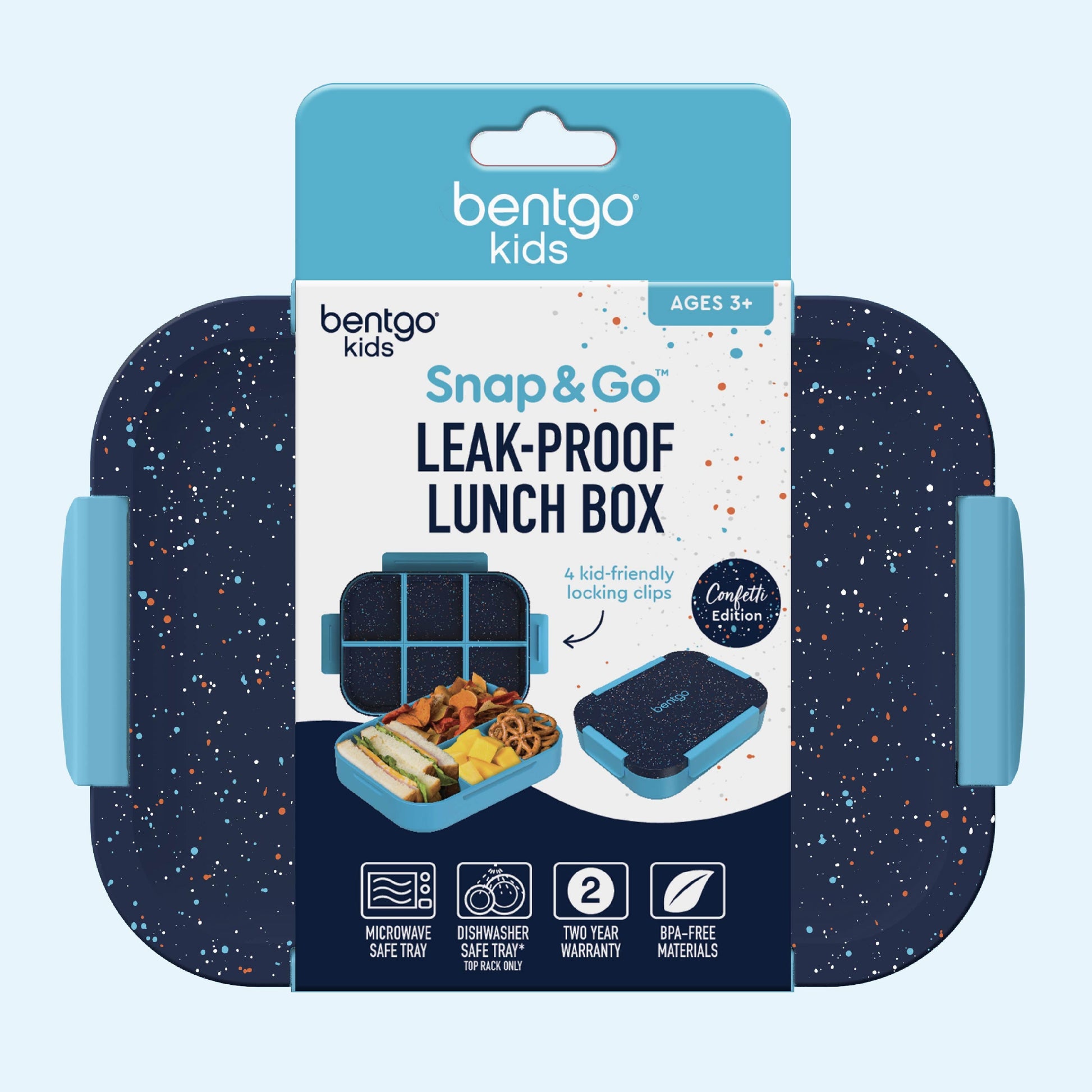 Bentgo® Kids Snap & Go Lunch Box (2-Pack) | Abyss Blue Speckle Confetti - Packaging
