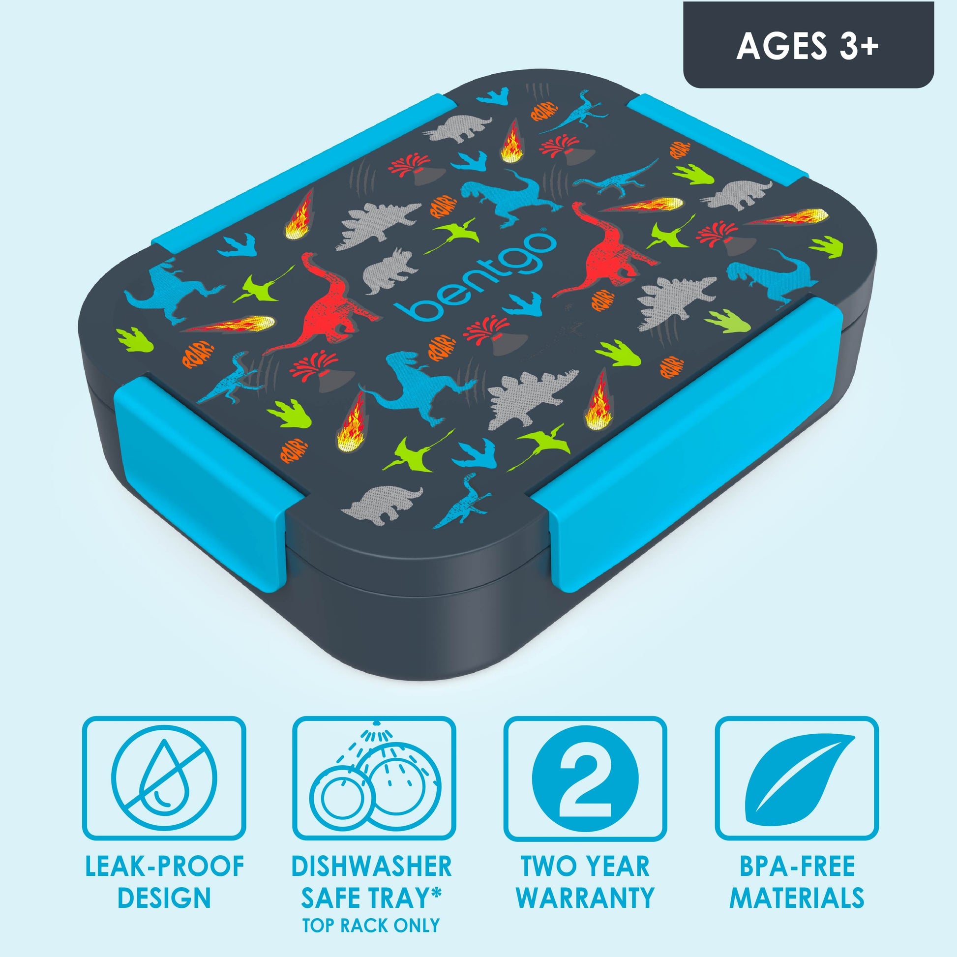 Bentgo® Kids Snap & Go Lunch Box (2-Pack) | Dinosaur - Leak-Proof Design, Dishwasher Safe, Two Year Warranty, and BPA-Free Materials