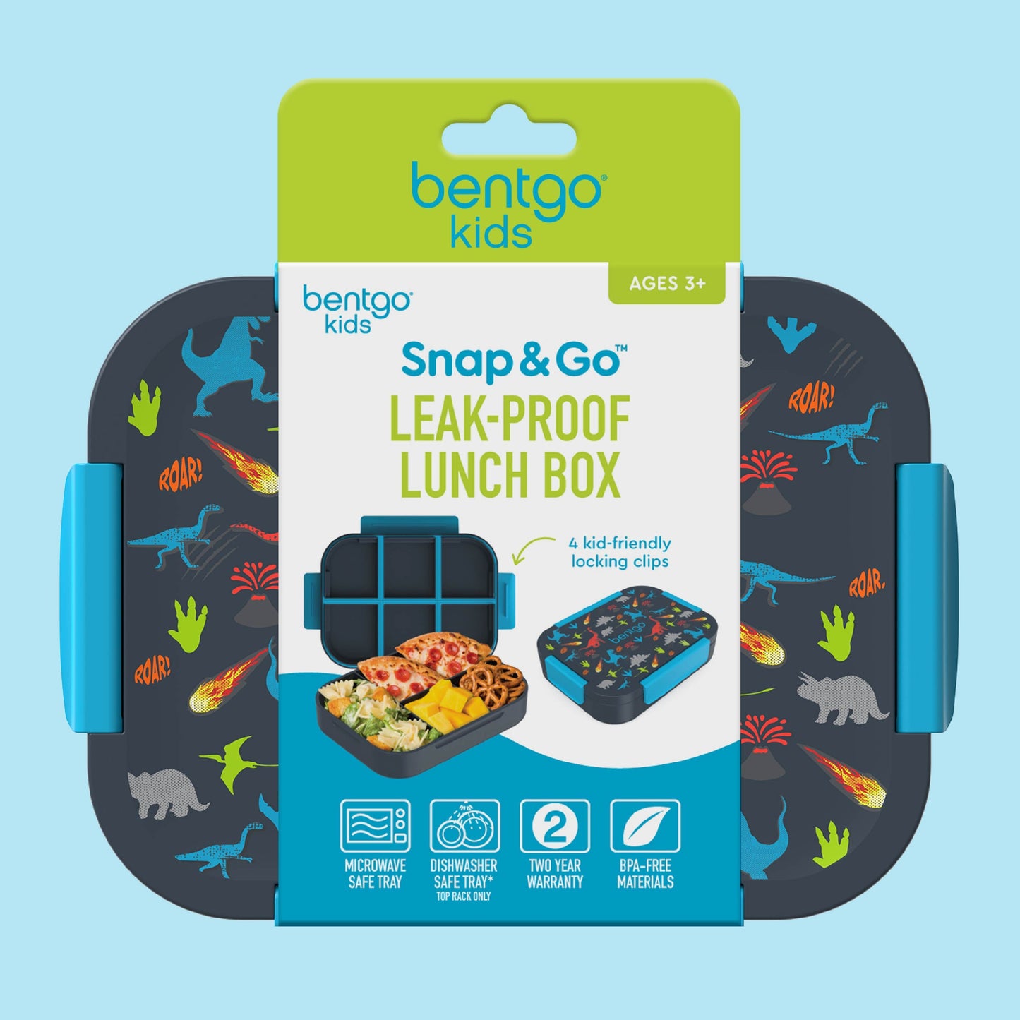 Bentgo® Kids Snap & Go Lunch Box (2-Pack) | Dinosaur - Packaging