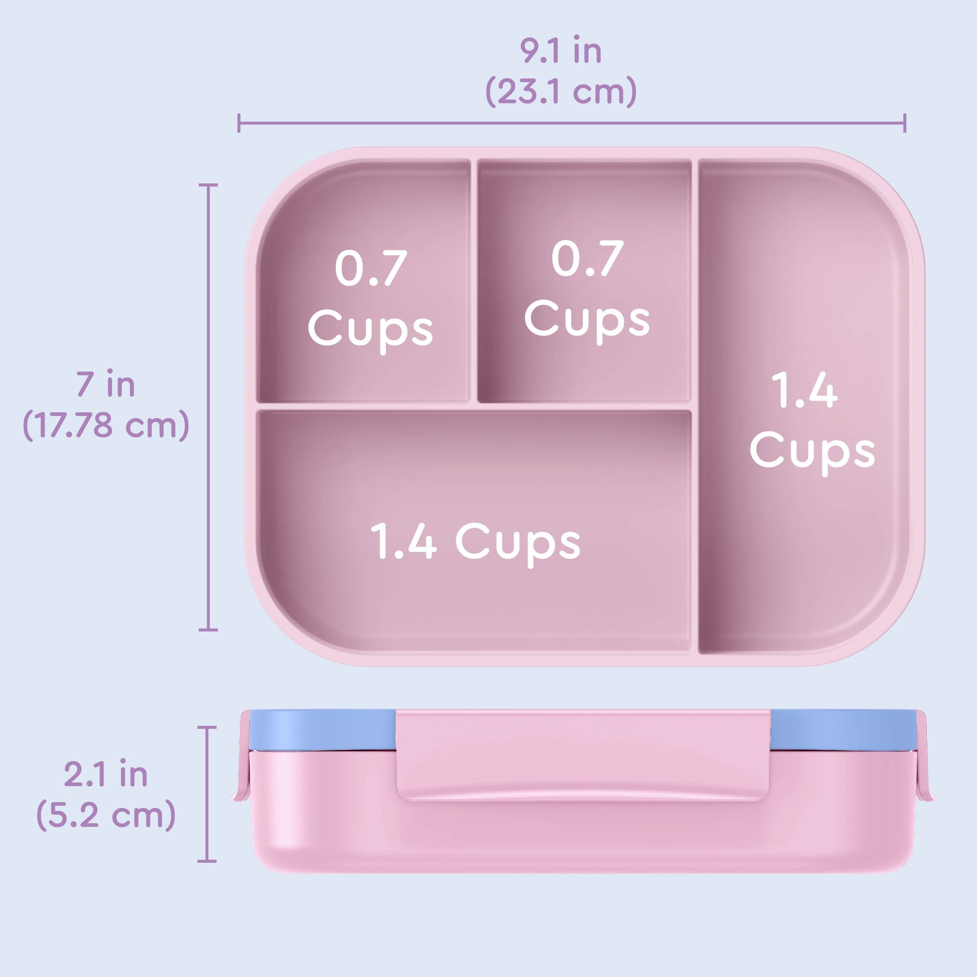 Bentgo® Kids Snap & Go Lunch Box (2-Pack) | Lavender Galaxy - Product Dimensions