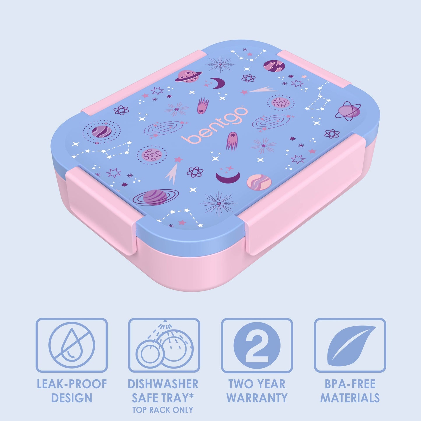 Bentgo® Kids Snap & Go Lunch Box (2-Pack) | Lavender Galaxy - Leak-Proof Design, Dishwasher Safe, Two Year Warranty, and BPA-Free Materials