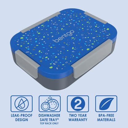 Bentgo® Kids Snap & Go Lunch Box (2-Pack) | Geo Speckle Blue - Leak-Proof Design, Dishwasher Safe, Two Year Warranty, and BPA-Free Materials