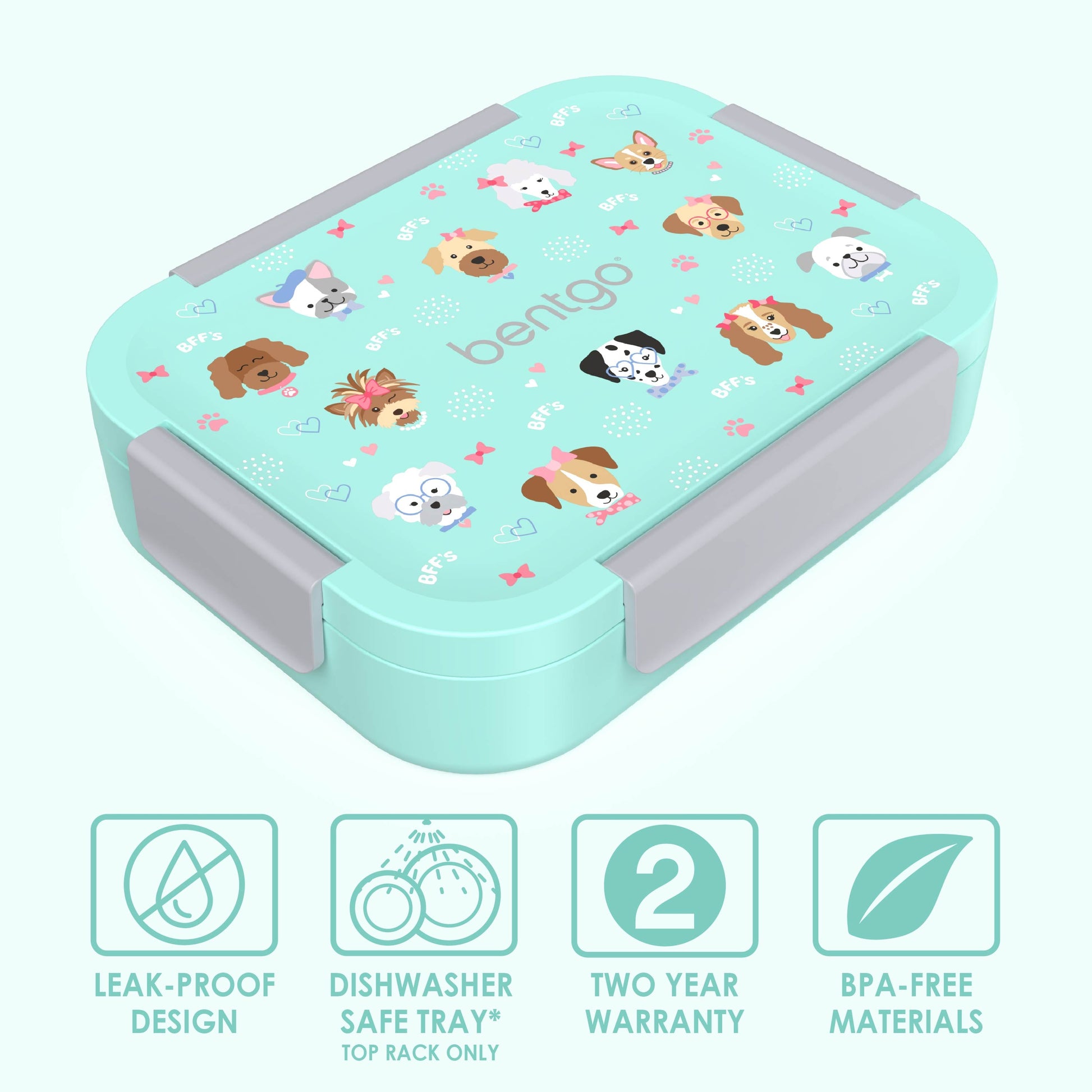 Bentgo® Kids Snap & Go Lunch Box (2-Pack) | Puppy Love - Leak-Proof Design, Dishwasher Safe, Two Year Warranty, and BPA-Free Materials
