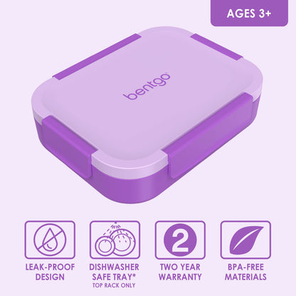 Bentgo® Kids Snap & Go Lunch Box (2-Pack) | Purple - Leak-Proof Design, Dishwasher Safe, Two Year Warranty, and BPA-Free Materials